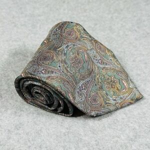 Windsor Tie Rack Silk Paisley Tie Italy Teal Gold Classic Mens 57x3.75 NOTE